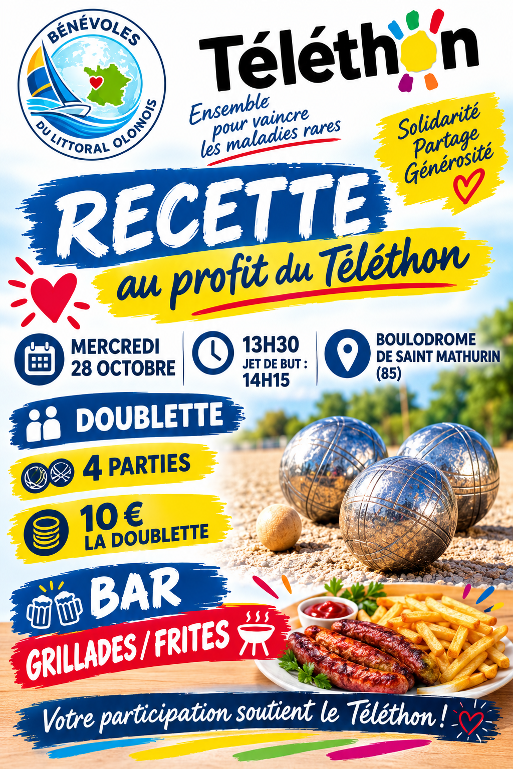 Affiche : Concours de pétanque au profit du Téléthon VENEZ NOMBREUX !